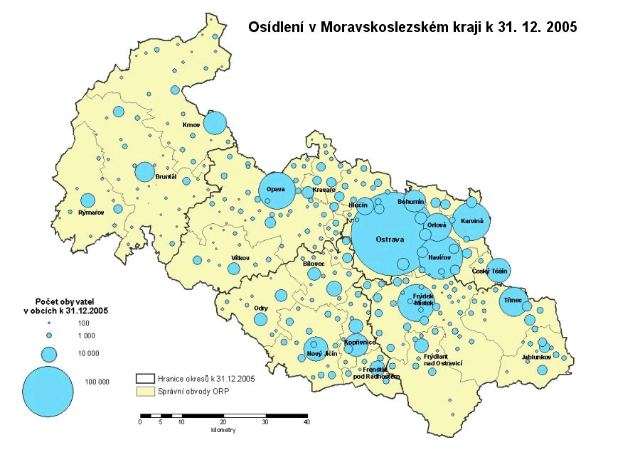 Osídlení v Moravskoslezském kraji k 31. 12. 2005